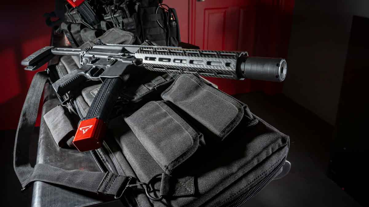 A Sig-Sauer MPX with a suppressor attached